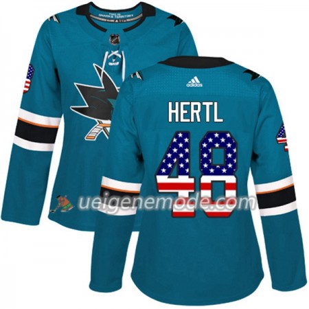Dame Eishockey San Jose Sharks Trikot Tomas Hertl 48 Adidas 2017-2018 Teal USA Flag Fashion Authentic